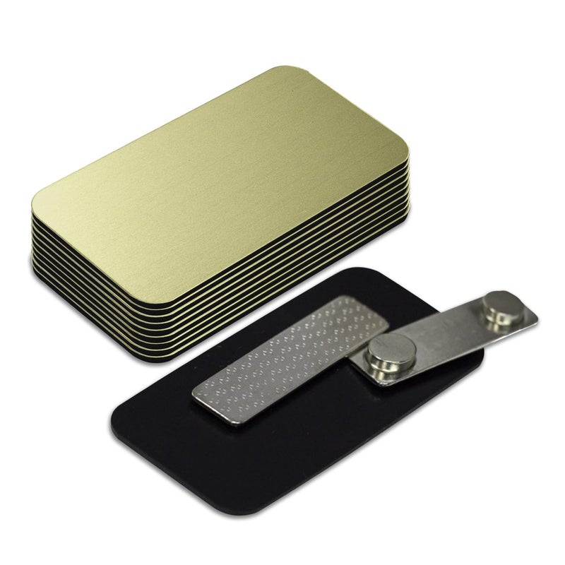 All Quality Name Tag/Badge Blanks - 10 Pack - Brushed Gold 1-1/2" X 3", Round Corners, Magnetic Backing - Image 1